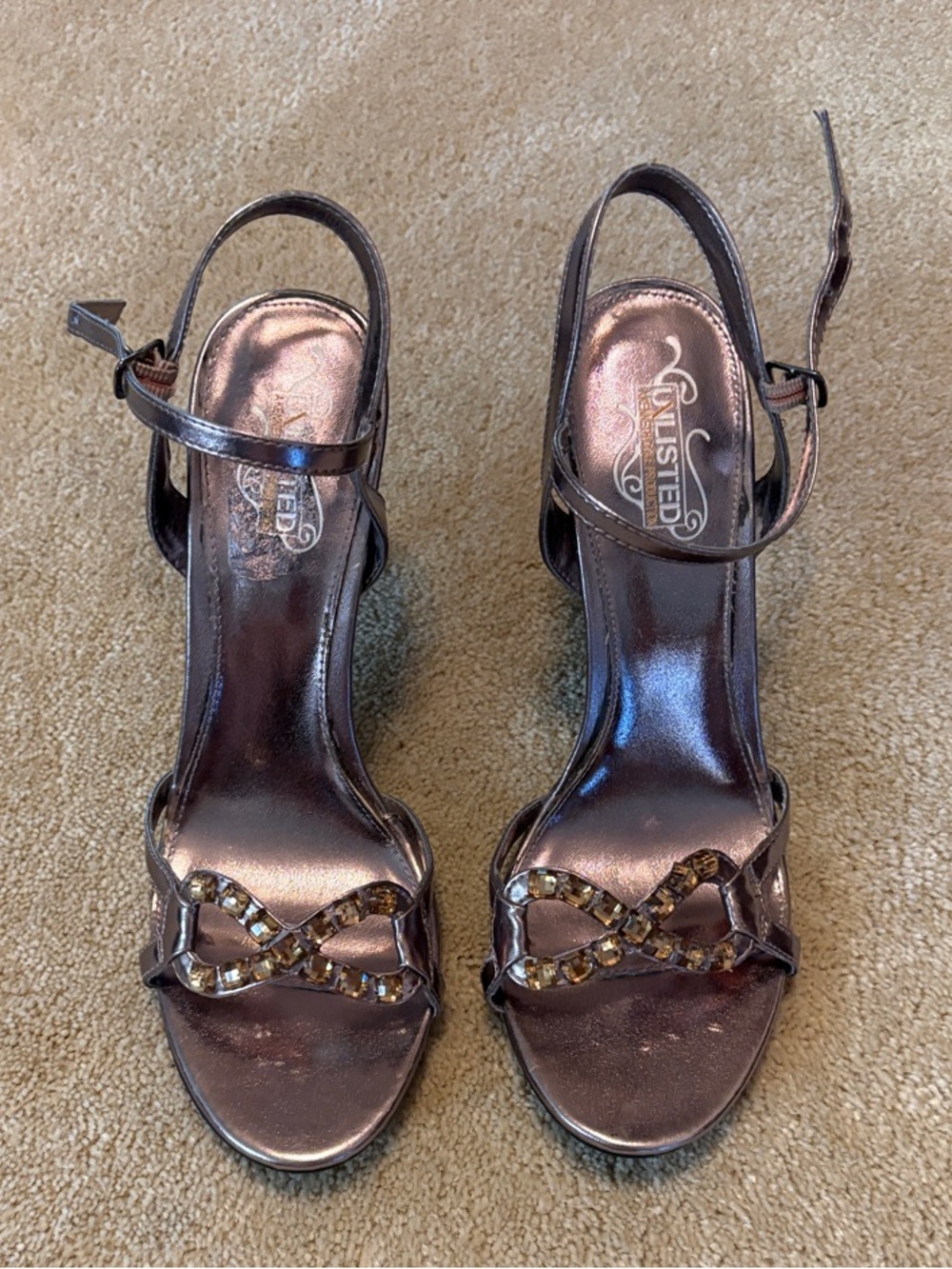 Unlisted Kenneth Cole High Heels Metallic Brown Jeweled Slingback Shoes